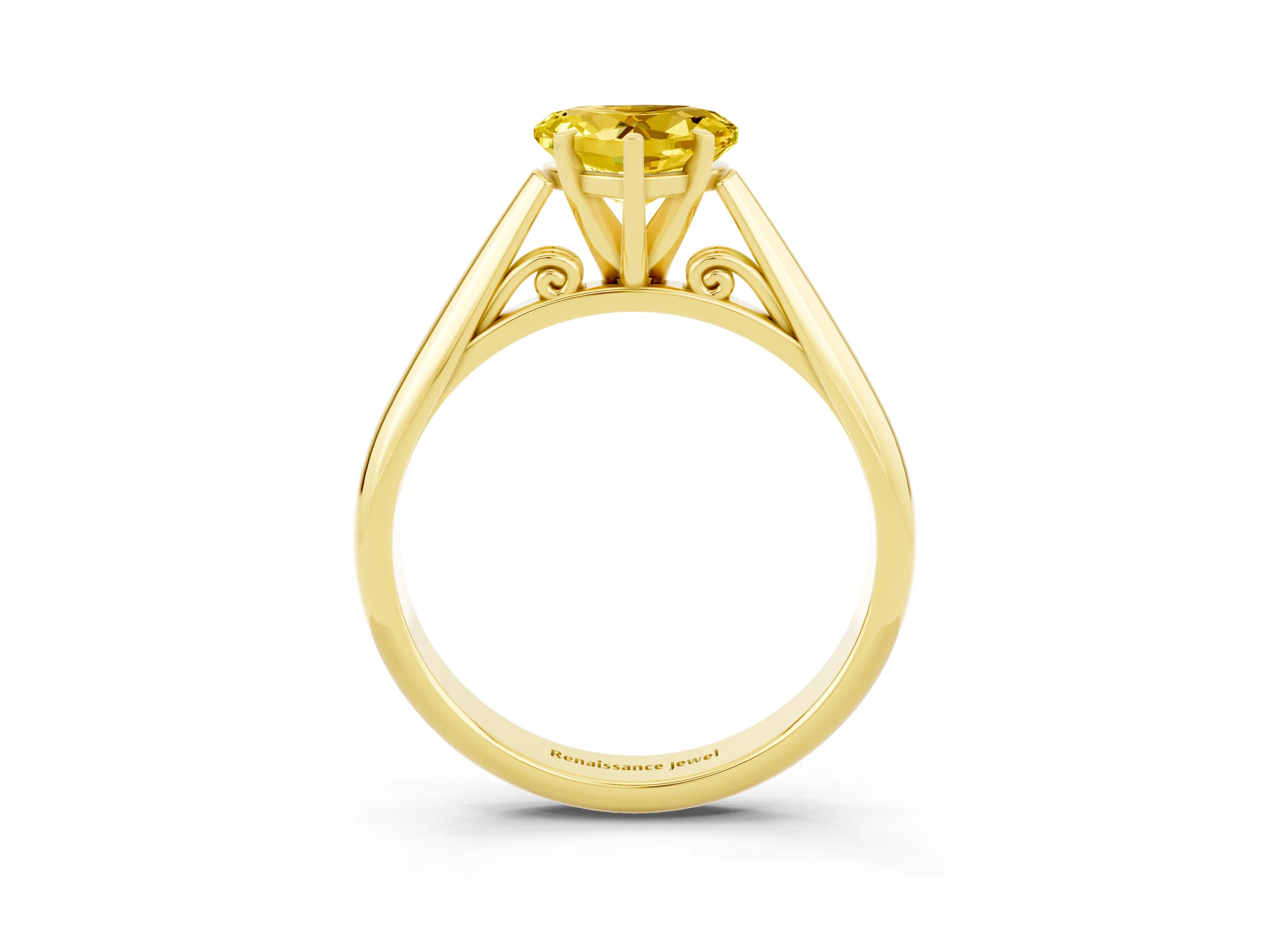 Yellow gold Heart Cut Yellow Sapphire Solitaire Engagement Ring with Cathedral Setting and Four-Prong Mount_15