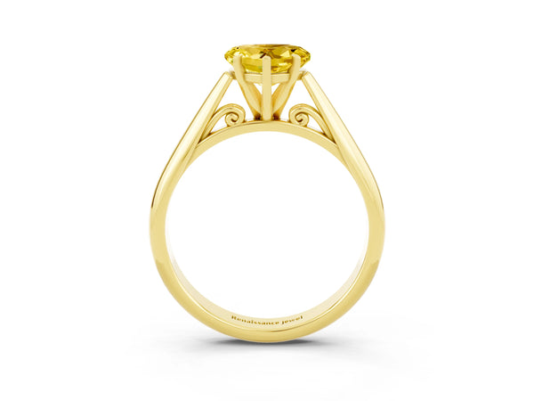 Yellow gold Heart Cut Yellow Sapphire Solitaire Engagement Ring with Cathedral Setting and Four-Prong Mount