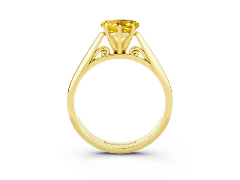 Yellow gold Heart Cut Yellow Sapphire Solitaire Engagement Ring with Cathedral Setting and Four-Prong Mount_15