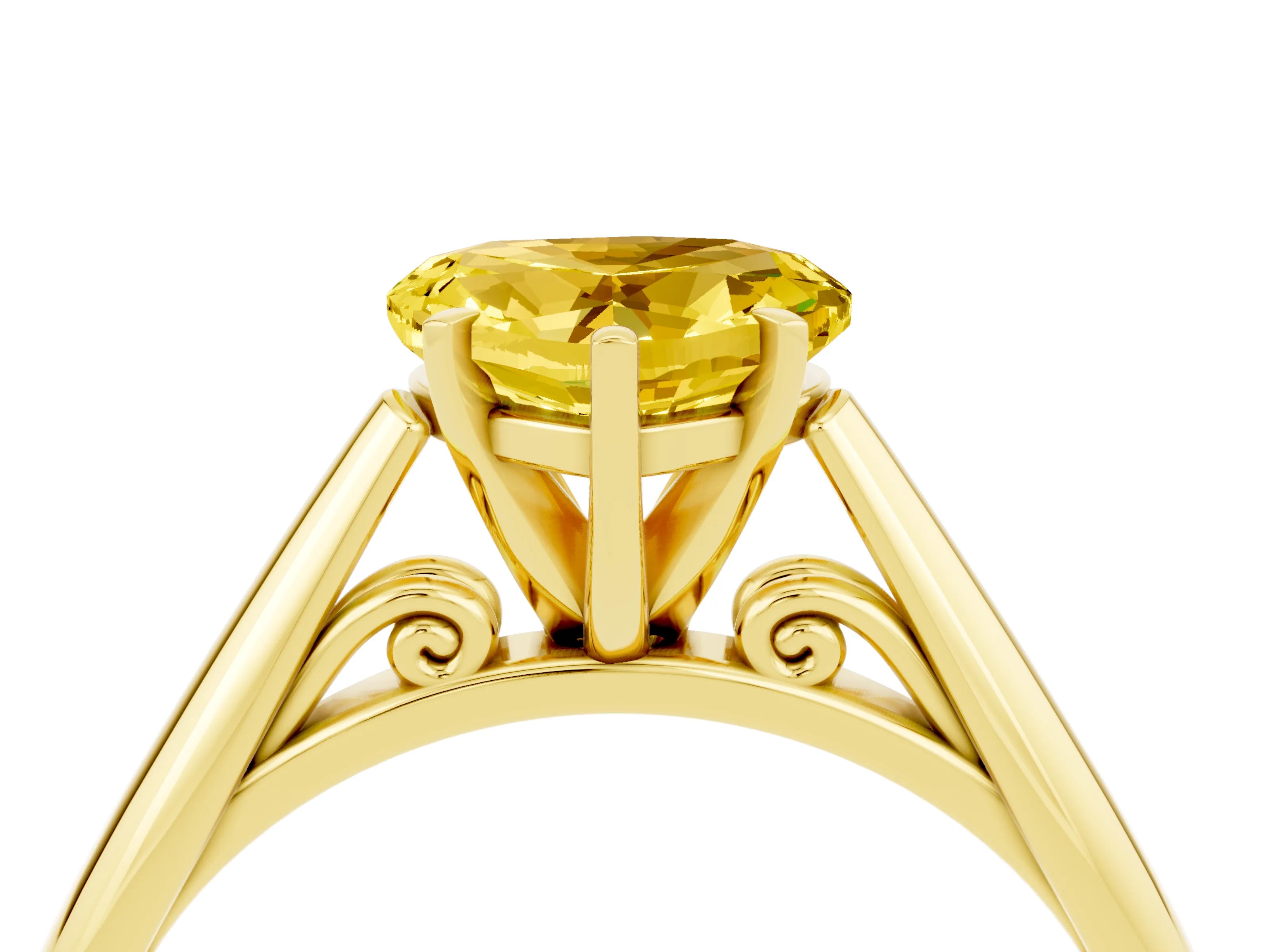 Yellow gold Heart Cut Yellow Sapphire Solitaire Engagement Ring with Cathedral Setting and Four-Prong Mount_16