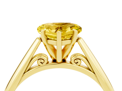 Yellow gold Heart Cut Yellow Sapphire Solitaire Engagement Ring with Cathedral Setting and Four-Prong Mount_16