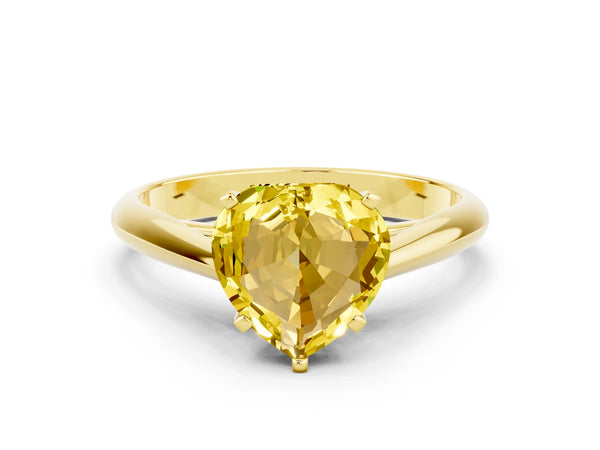 Yellow gold Heart Cut Yellow Sapphire Solitaire Engagement Ring with Cathedral Setting and Four-Prong Mount