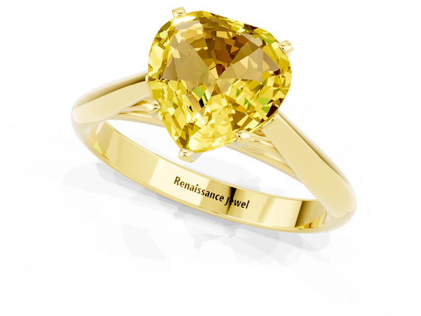 Yellow gold Heart Cut Yellow Sapphire Solitaire Engagement Ring with Cathedral Setting and Four-Prong Mount
