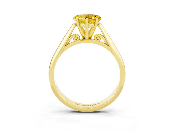 Yellow gold Heart Cut Yellow Sapphire Solitaire Engagement Ring with Cathedral Setting and Four-Prong Mount