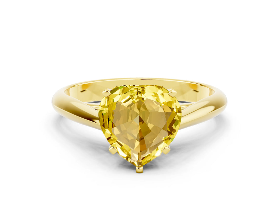 Yellow gold Heart Cut Yellow Sapphire Solitaire Engagement Ring with Cathedral Setting and Four-Prong Mount_72