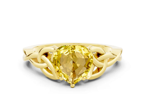 Yellow gold Heart Cut Yellow Sapphire Solitaire Engagement Ring with Celtic Knot Band and Four-Prong Setting_24