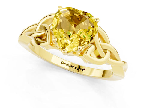 Yellow gold Heart Cut Yellow Sapphire Solitaire Engagement Ring with Celtic Knot Band and Four-Prong Setting_25