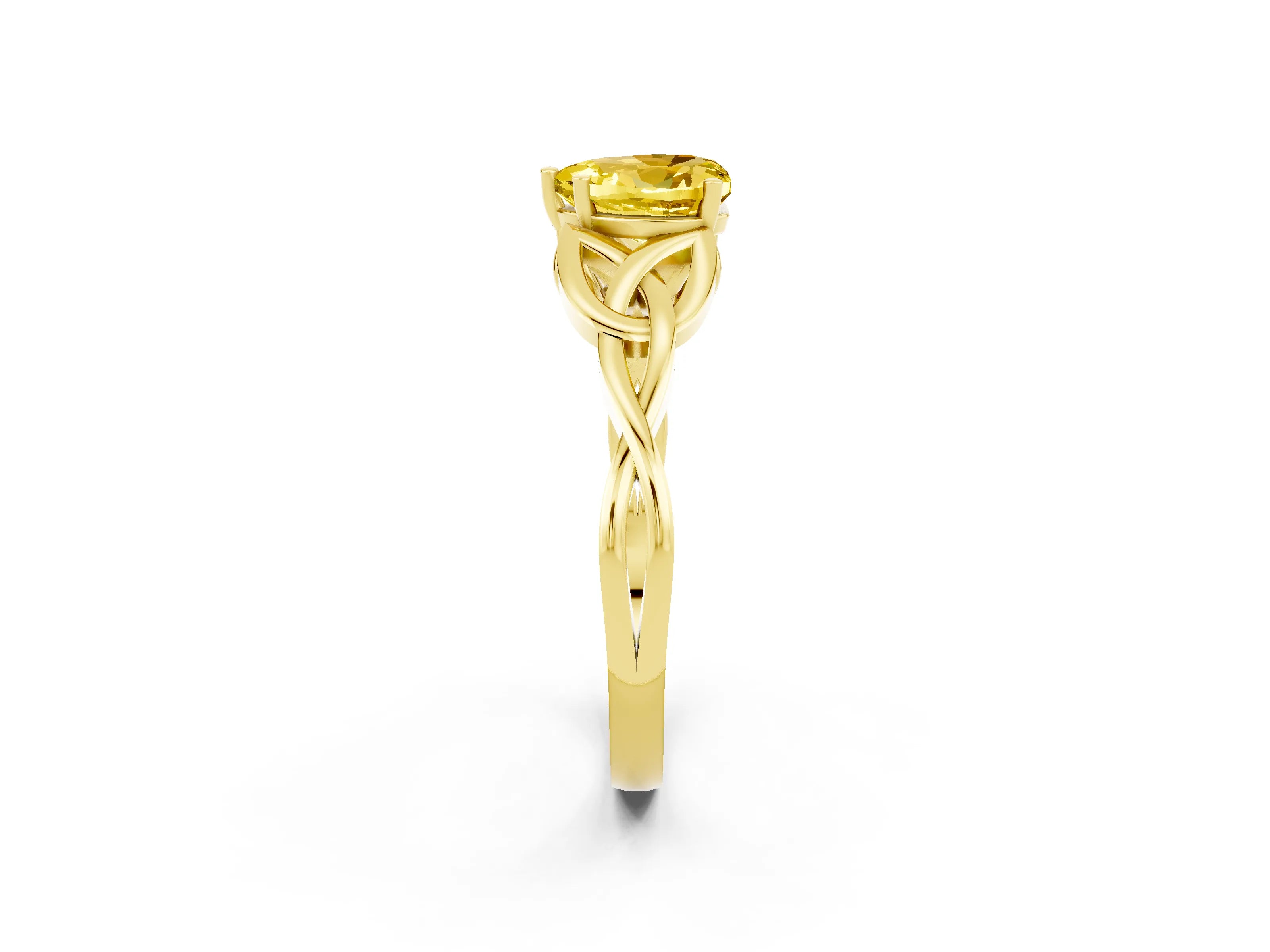 Yellow gold Heart Cut Yellow Sapphire Solitaire Engagement Ring with Celtic Knot Band and Four-Prong Setting_26