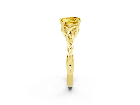 Yellow gold Heart Cut Yellow Sapphire Solitaire Engagement Ring with Celtic Knot Band and Four-Prong Setting_26