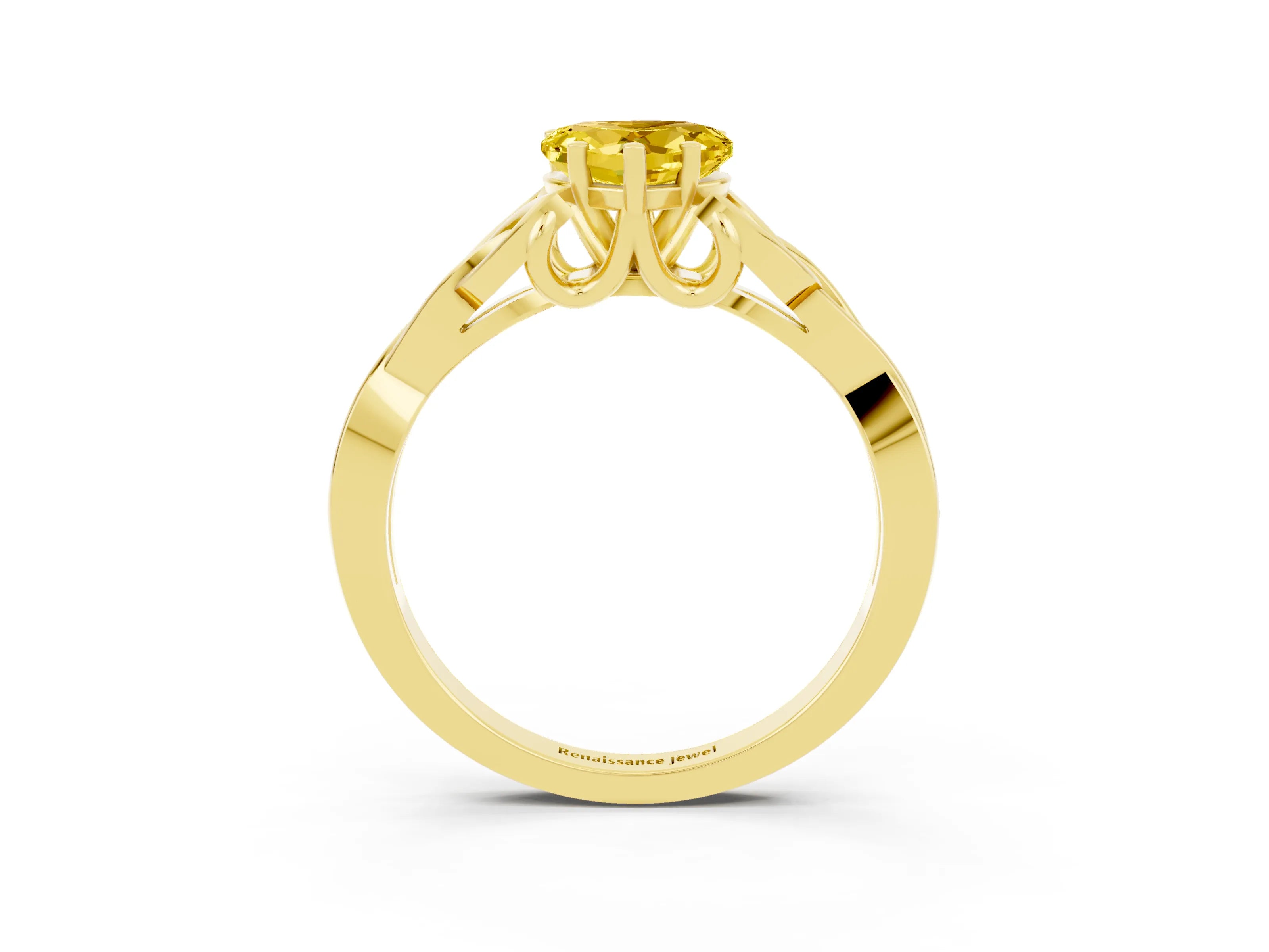 Yellow gold Heart Cut Yellow Sapphire Solitaire Engagement Ring with Celtic Knot Band and Four-Prong Setting_27
