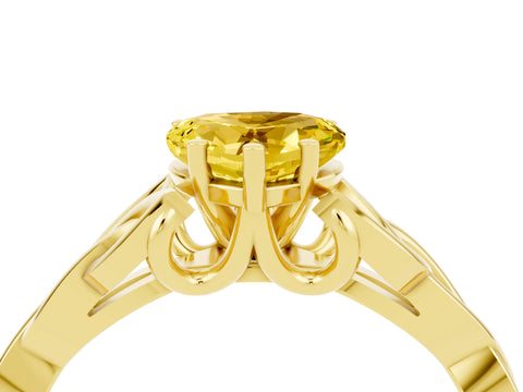 Yellow gold Heart Cut Yellow Sapphire Solitaire Engagement Ring with Celtic Knot Band and Four-Prong Setting_28