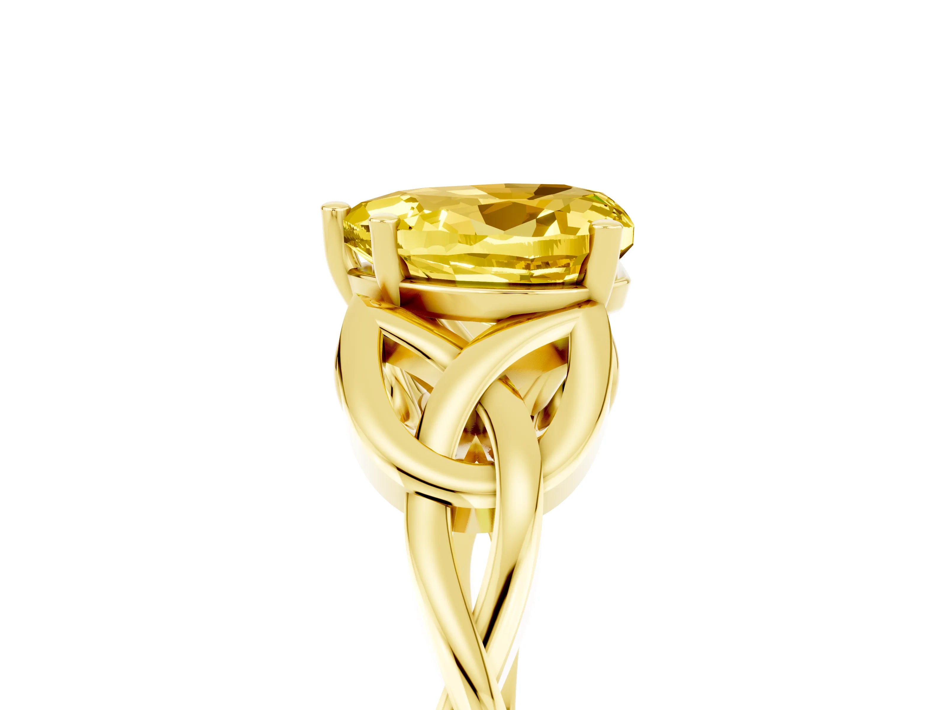 Yellow gold Heart Cut Yellow Sapphire Solitaire Engagement Ring with Celtic Knot Band and Four-Prong Setting_29