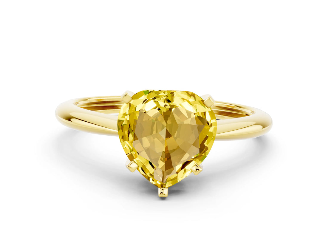Yellow gold Heart Cut Yellow Sapphire Solitaire Engagement Ring with Classic Band and Four-Prong Setting_24
