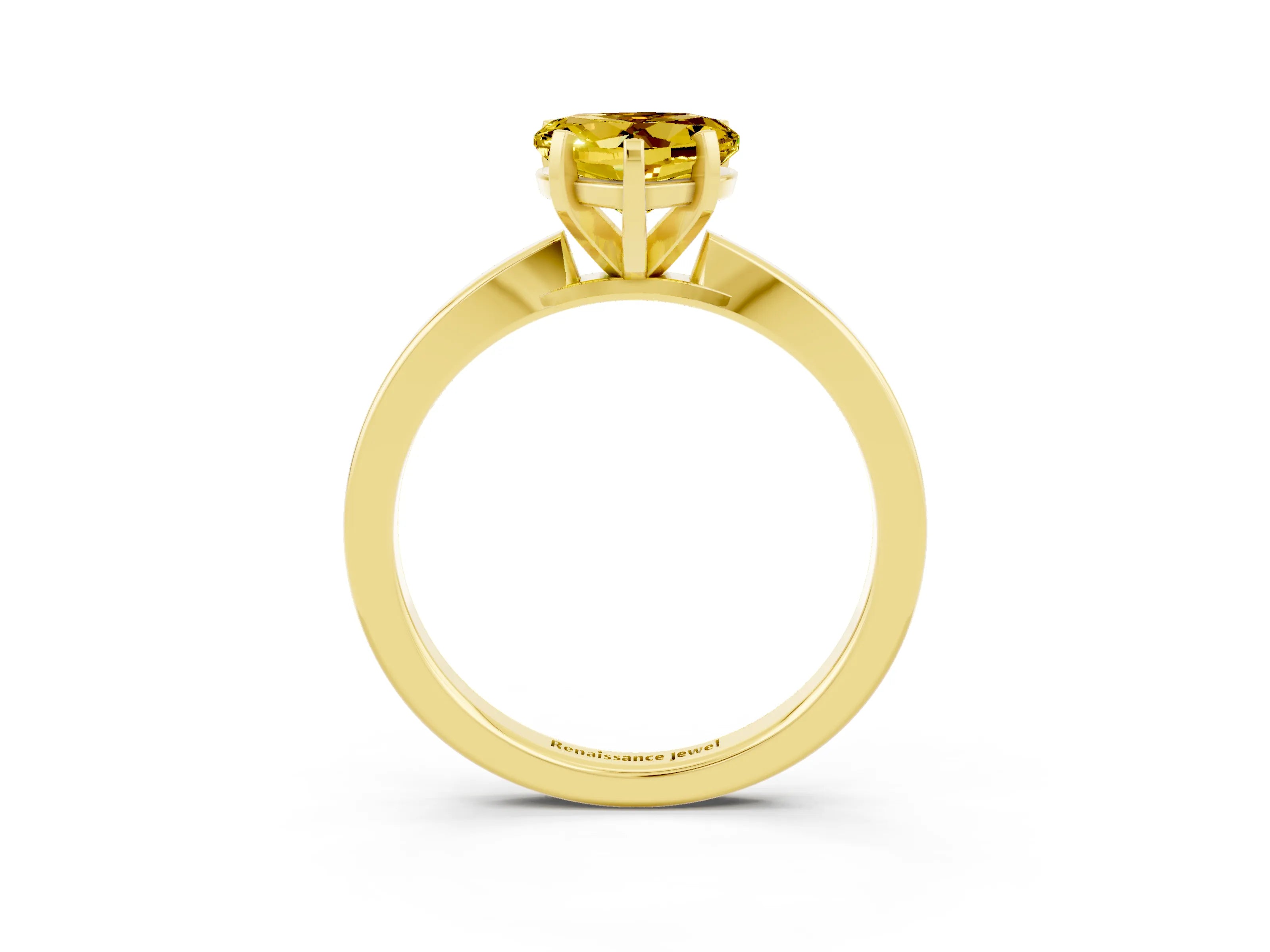 Yellow gold Heart Cut Yellow Sapphire Solitaire Engagement Ring with Classic Band and Four-Prong Setting_63