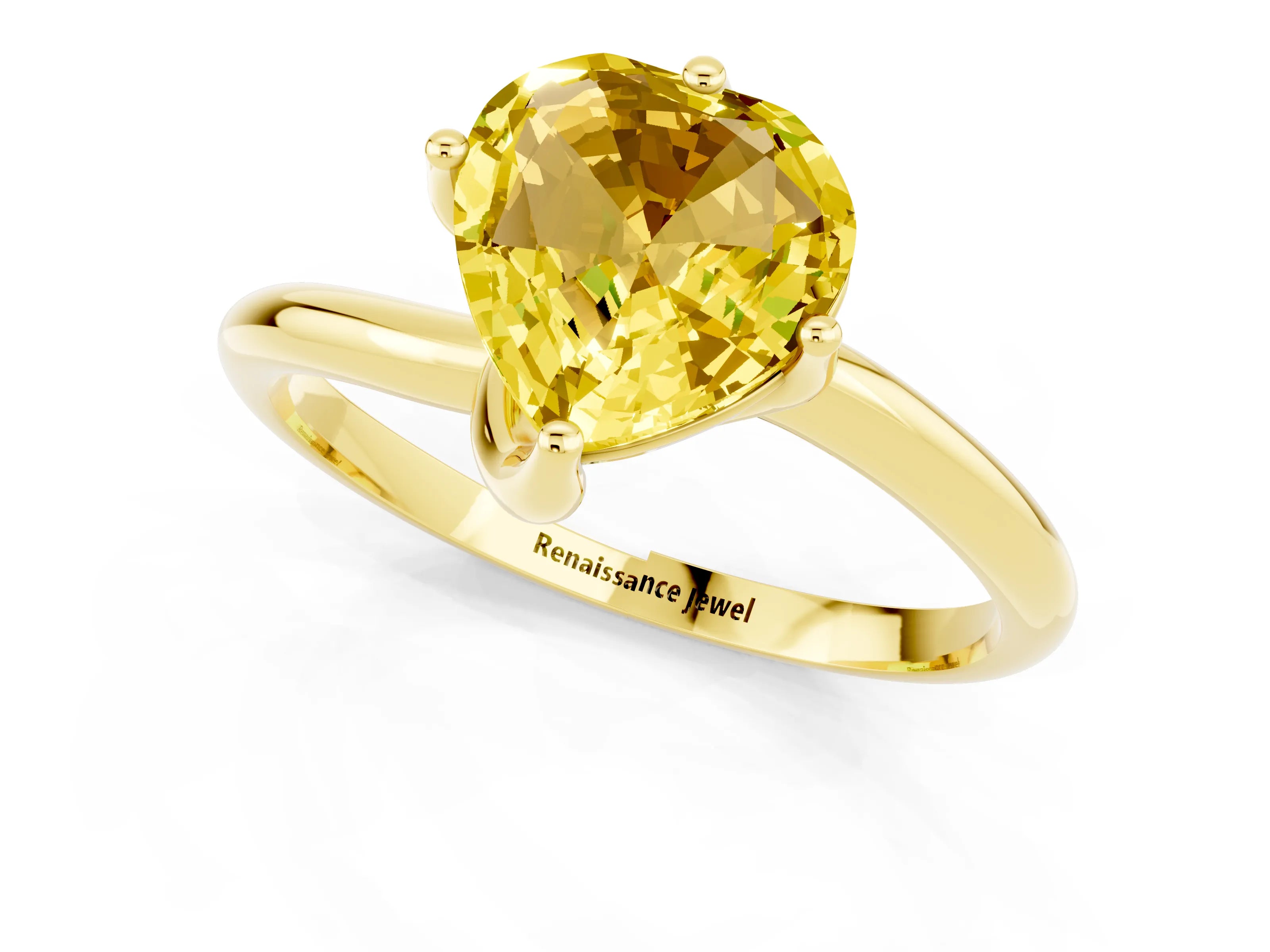 Yellow gold Heart Cut Yellow Sapphire Solitaire Engagement Ring with Four-Prong Setting and Classic Band_13