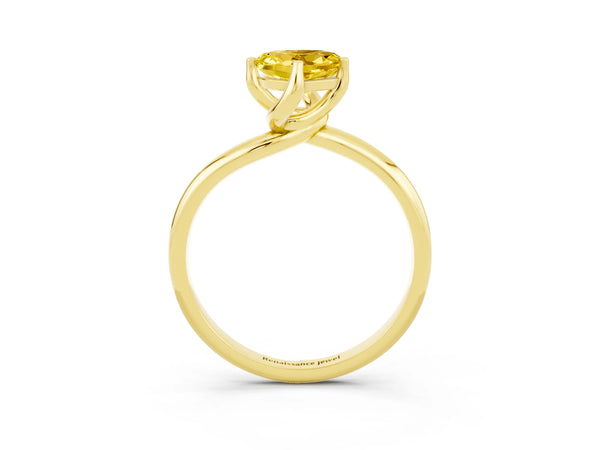 Yellow gold Heart Cut Yellow Sapphire Solitaire Engagement Ring with Four-Prong Setting and Classic Band