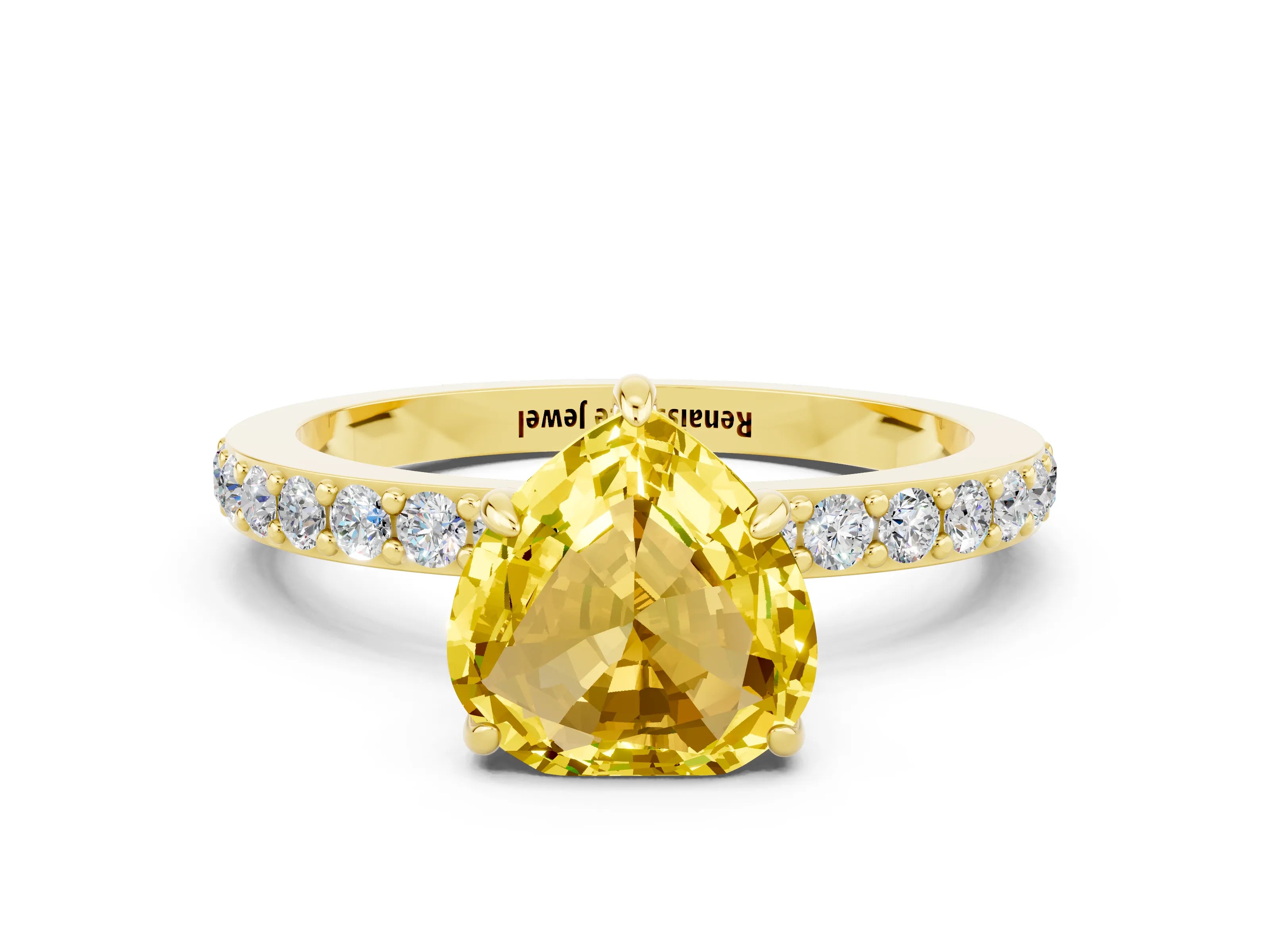 Yellow gold Heart Cut Yellow Sapphire Solitaire Engagement Ring with Pavé Band and Four-Prong Setting_24