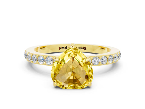 Yellow gold Heart Cut Yellow Sapphire Solitaire Engagement Ring with Pavé Band and Four-Prong Setting_24