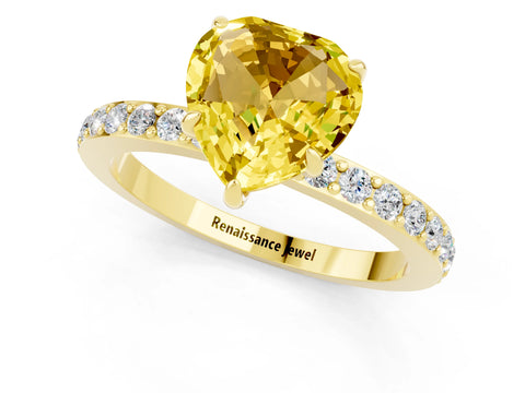 Yellow gold Heart Cut Yellow Sapphire Solitaire Engagement Ring with Pavé Band and Four-Prong Setting_25