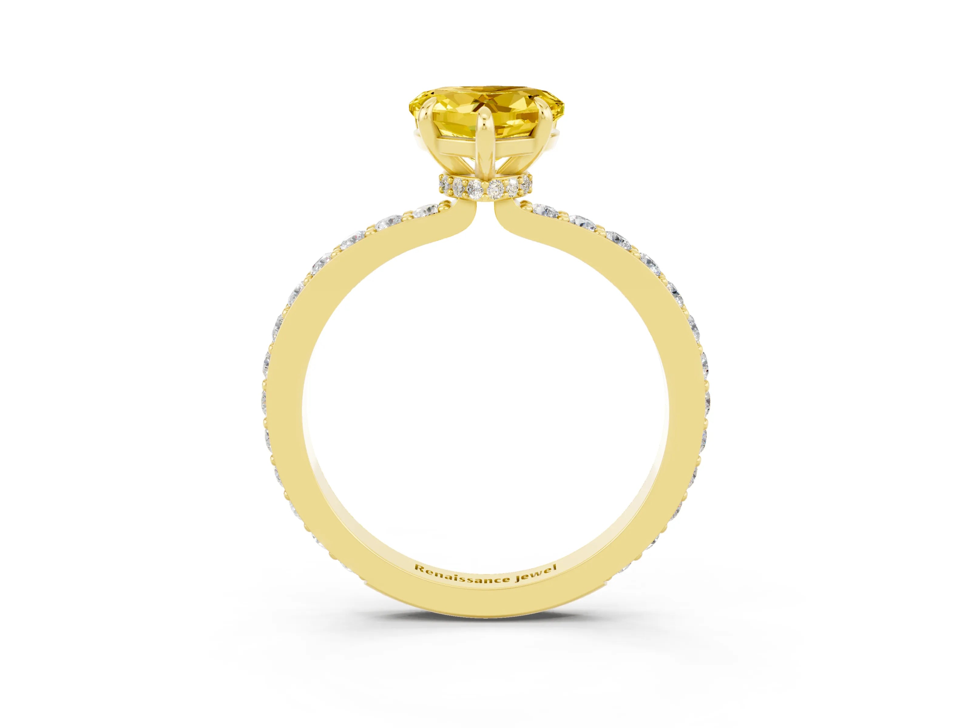 Yellow gold Heart Cut Yellow Sapphire Solitaire Engagement Ring with Pavé Band and Four-Prong Setting_27