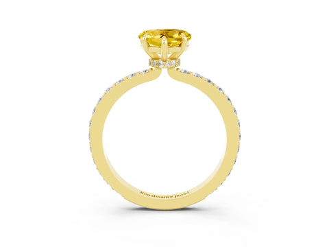 Yellow gold Heart Cut Yellow Sapphire Solitaire Engagement Ring with Pavé Band and Four-Prong Setting_27