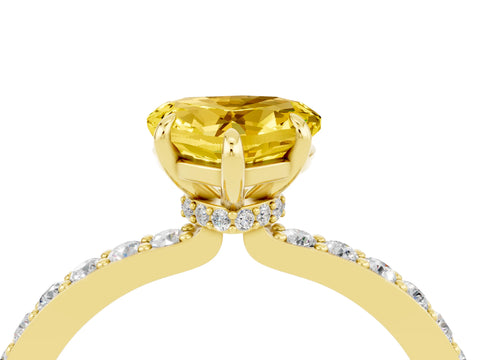 Yellow gold Heart Cut Yellow Sapphire Solitaire Engagement Ring with Pavé Band and Four-Prong Setting_28
