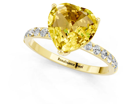 Yellow gold Heart Cut Yellow Sapphire Solitaire Engagement Ring with Pavé Band and Prong Setting_1