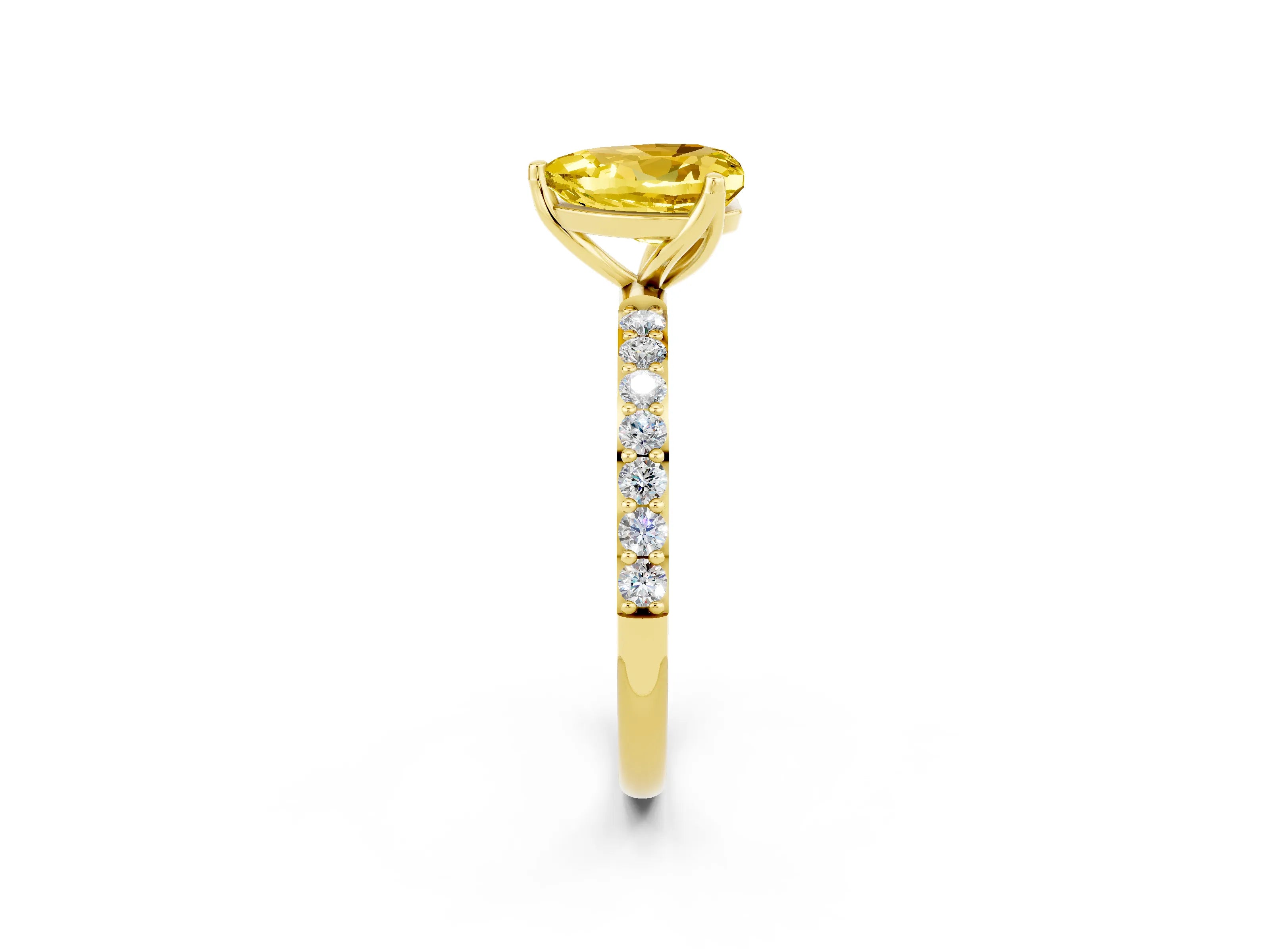 Yellow gold Heart Cut Yellow Sapphire Solitaire Engagement Ring with Pavé Band and Prong Setting_2