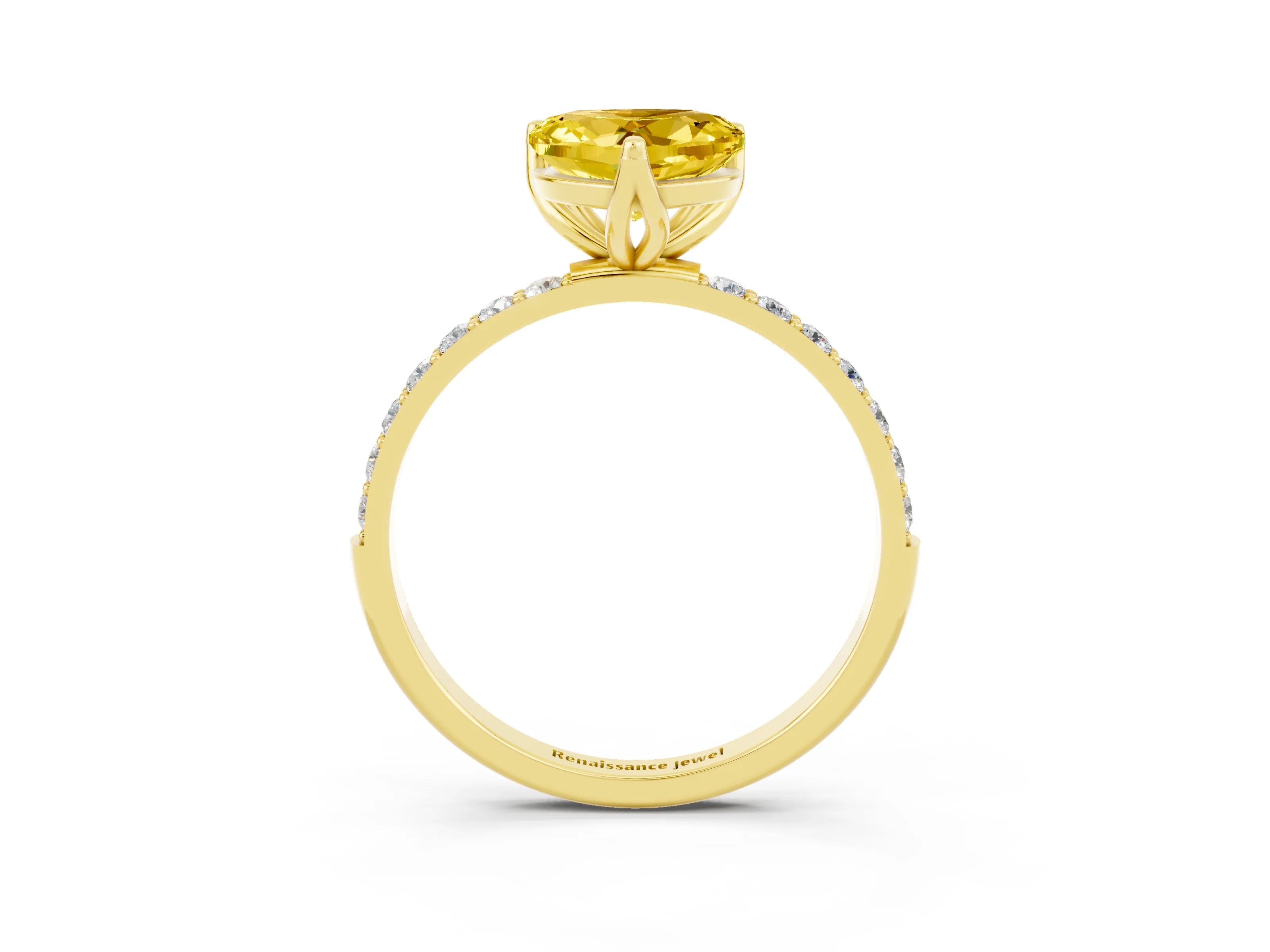 Yellow gold Heart Cut Yellow Sapphire Solitaire Engagement Ring with Pavé Band and Prong Setting_3
