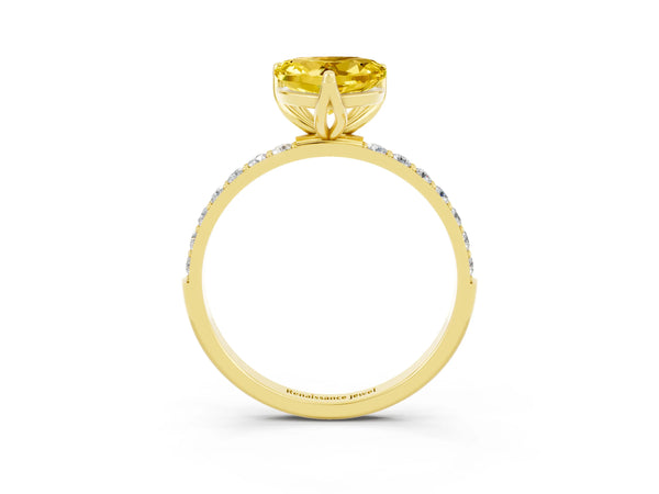 Yellow gold Heart Cut Yellow Sapphire Solitaire Engagement Ring with Round  Pavé Band and Prong Setting