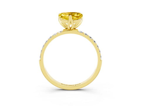 Yellow gold Heart Cut Yellow Sapphire Solitaire Engagement Ring with Pavé Band and Prong Setting_3