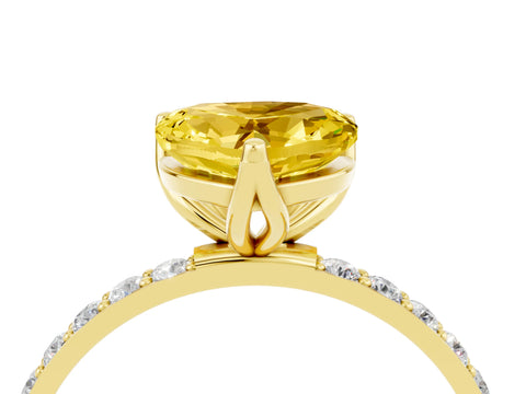 Yellow gold Heart Cut Yellow Sapphire Solitaire Engagement Ring with Pavé Band and Prong Setting_4
