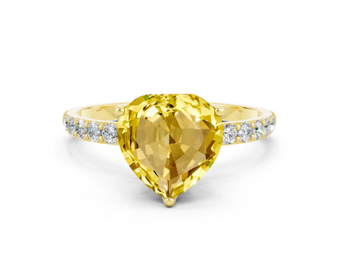 Yellow gold Heart Cut Yellow Sapphire Solitaire Engagement Ring with Pavé Band and Prong Setting