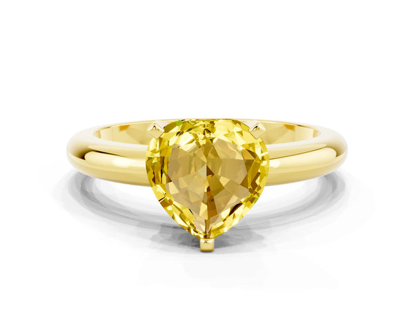 Yellow gold Heart Cut Yellow Sapphire Solitaire Engagement Ring with Round Band and Four-Prong Setting