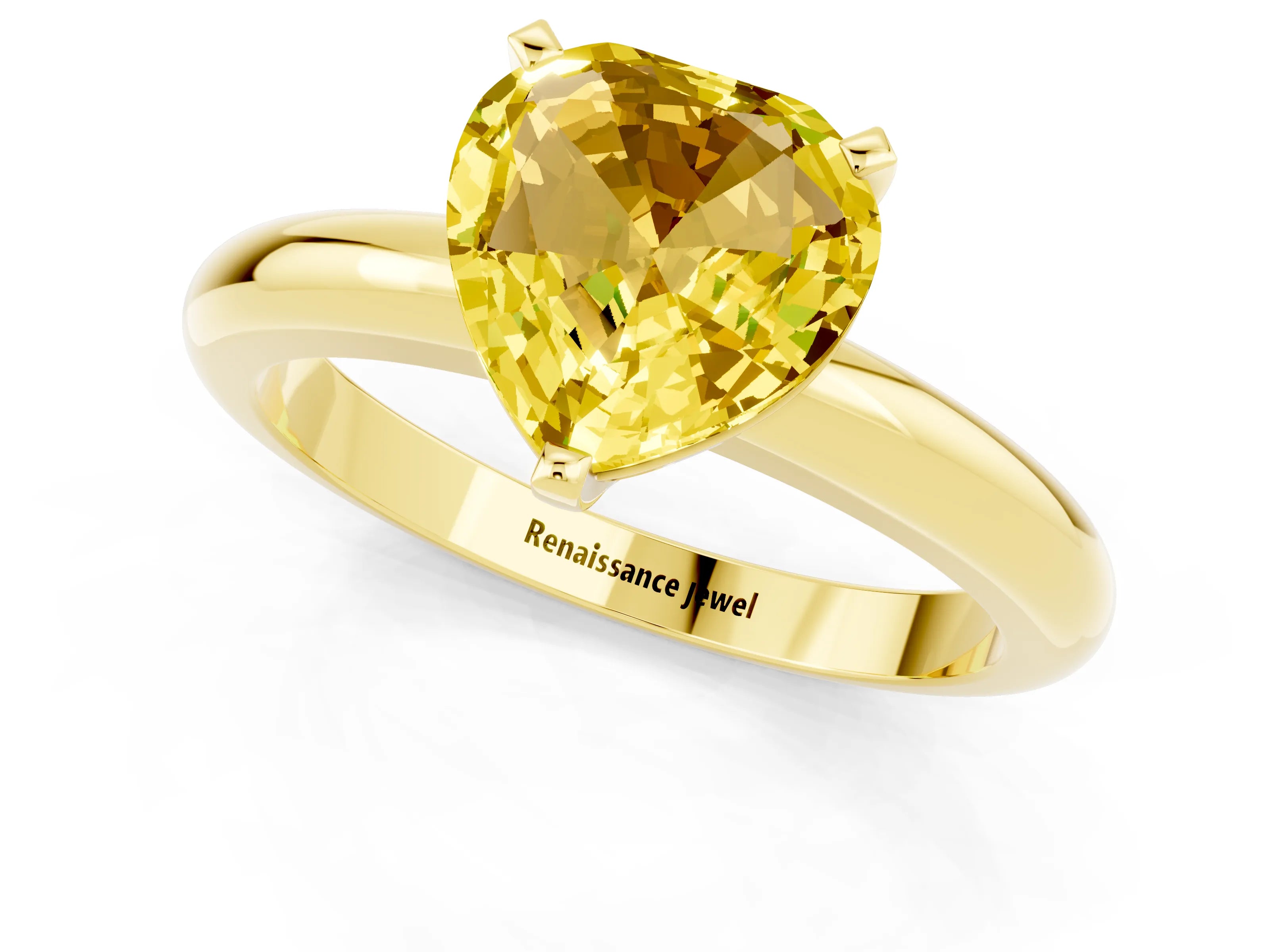 Yellow gold Heart Cut Yellow Sapphire Solitaire Engagement Ring with Round Band and Four-Prong Setting_25
