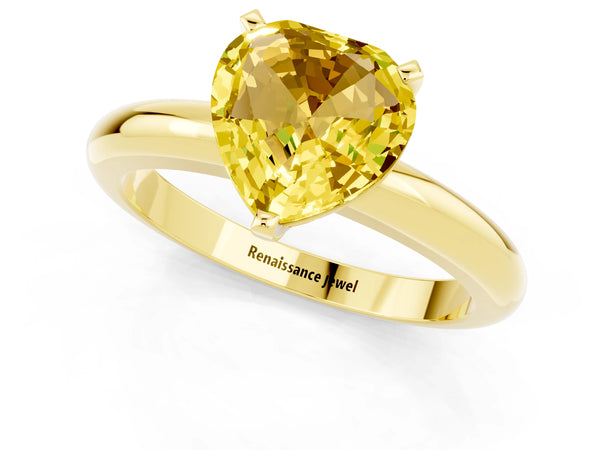 Yellow gold Heart Cut Yellow Sapphire Solitaire Engagement Ring with Round Band and Four-Prong Setting