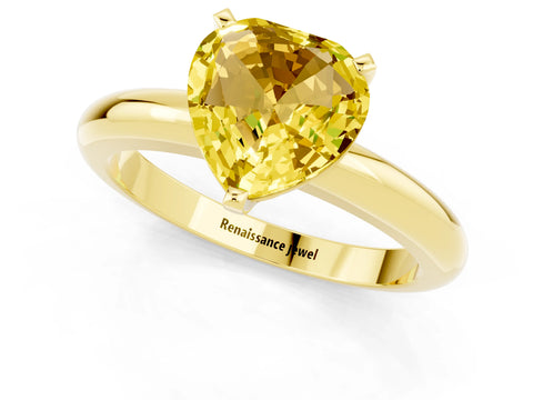 Yellow gold Heart Cut Yellow Sapphire Solitaire Engagement Ring with Round Band and Four-Prong Setting_25