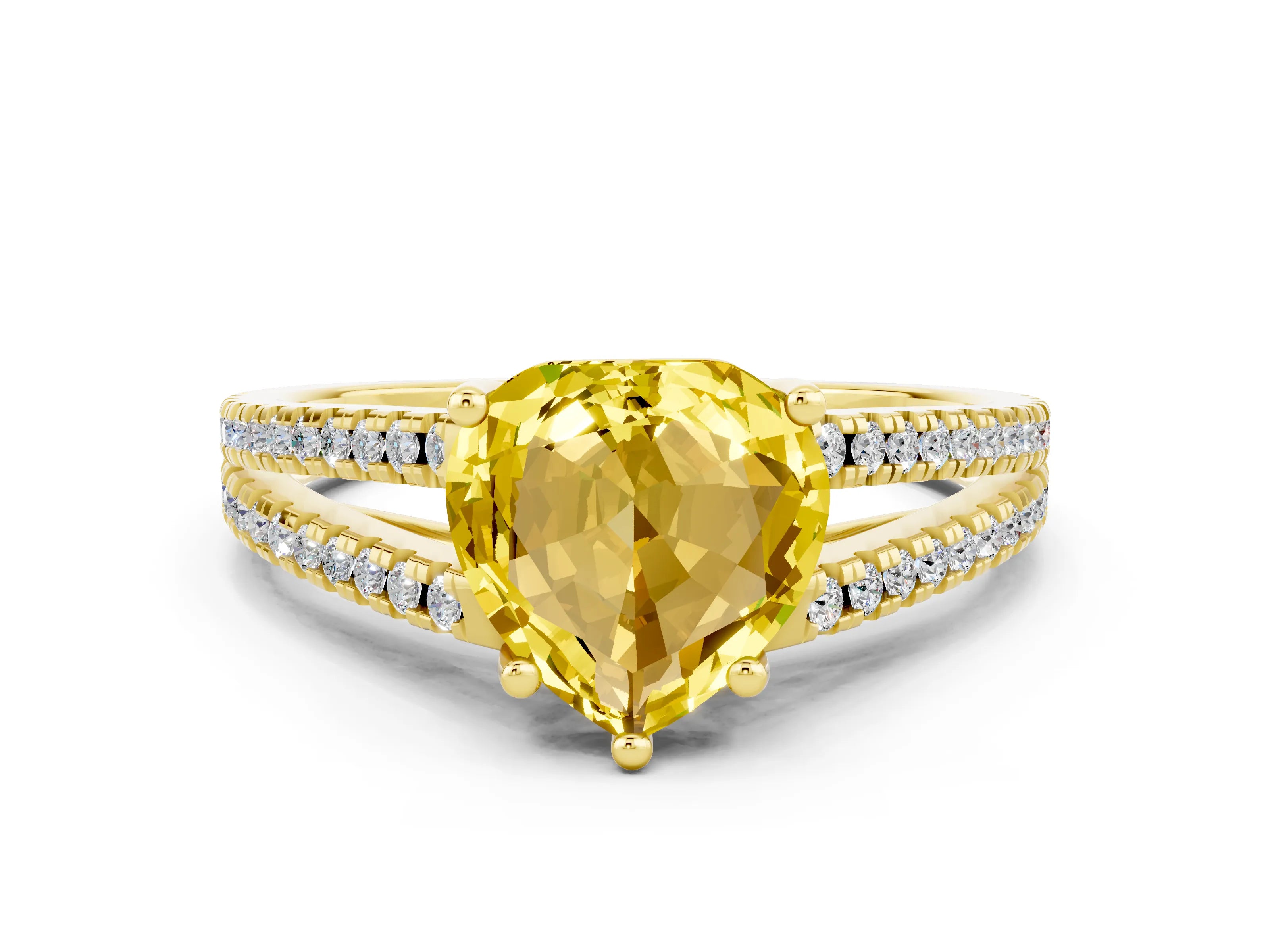 Yellow gold Heart Cut Yellow Sapphire Solitaire Engagement Ring with Split Shank Pavé Band_12