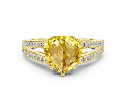 Yellow gold Heart Cut Yellow Sapphire Solitaire Engagement Ring with Split Shank Pavé Band_12