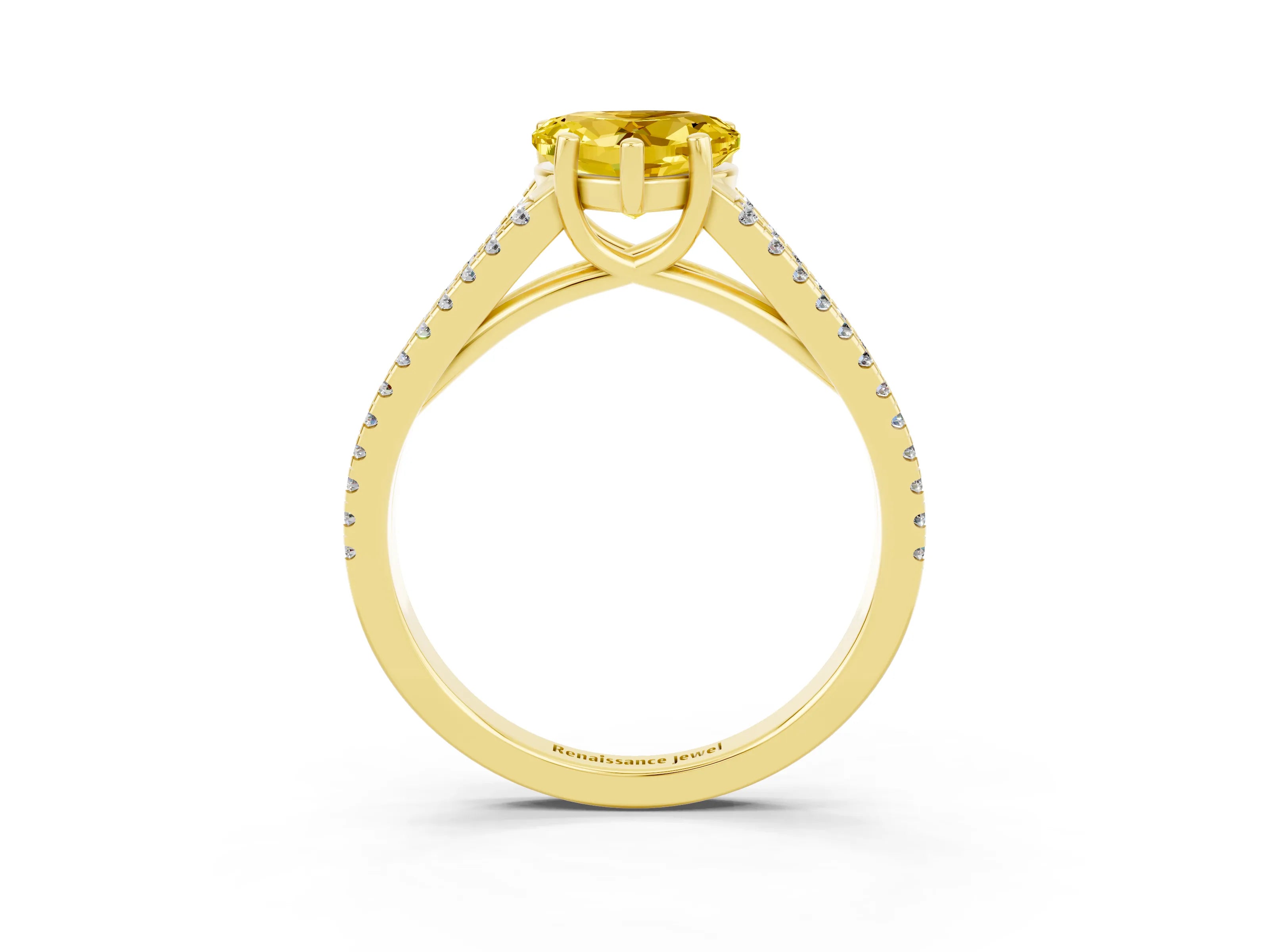 Yellow gold Heart Cut Yellow Sapphire Solitaire Engagement Ring with Split Shank Pavé Band_15