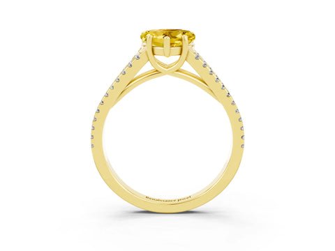 Yellow gold Heart Cut Yellow Sapphire Solitaire Engagement Ring with Split Shank Pavé Band_15