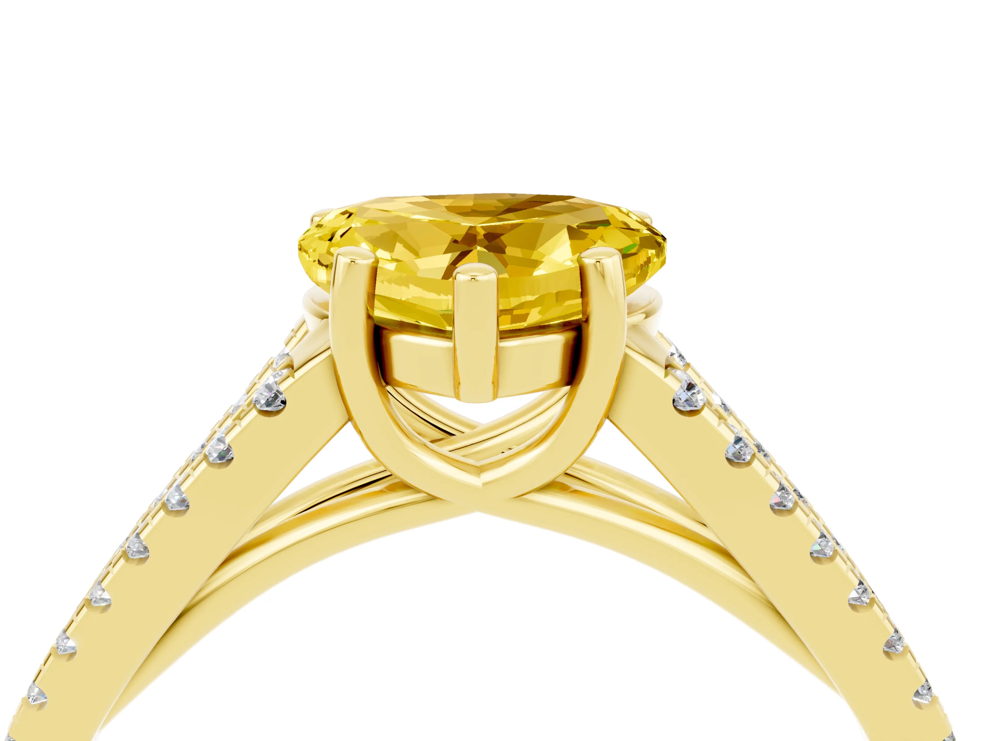 Yellow gold Heart Cut Yellow Sapphire Solitaire Engagement Ring with Split Shank Pavé Band_16