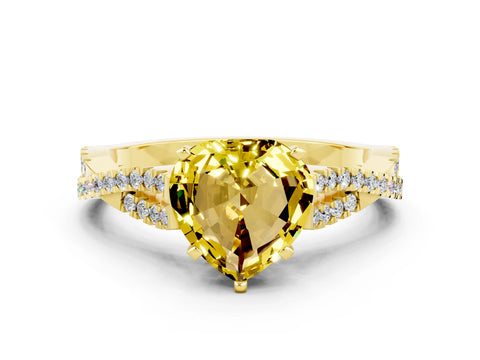 Yellow gold Heart Cut Yellow Sapphire Solitaire Engagement Ring with Twisted Pavé Band and Four-Prong Setting_24