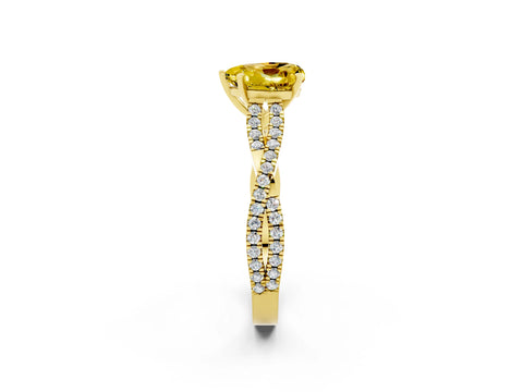 Yellow gold Heart Cut Yellow Sapphire Solitaire Engagement Ring with Twisted Pavé Band and Four-Prong Setting_26