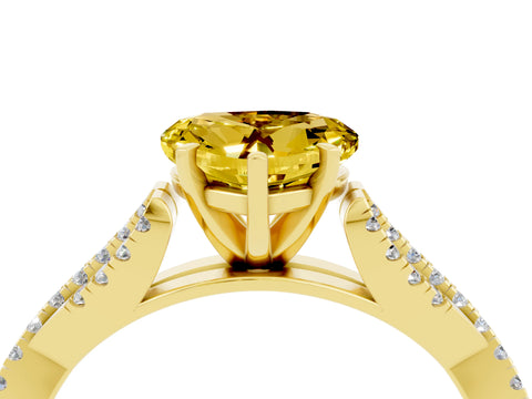 Yellow gold Heart Cut Yellow Sapphire Solitaire Engagement Ring with Twisted Pavé Band and Four-Prong Setting_28