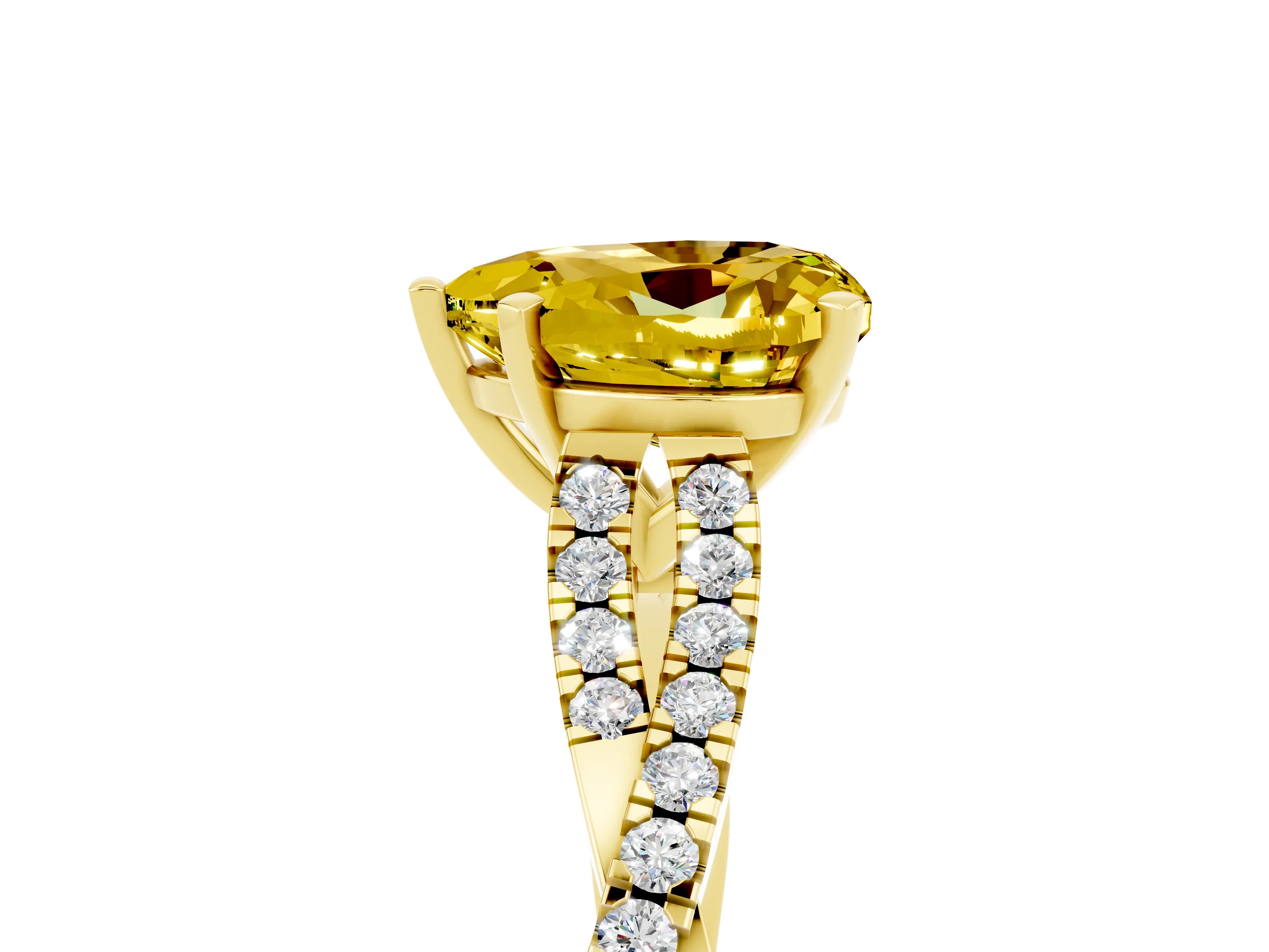 Yellow gold Heart Cut Yellow Sapphire Solitaire Engagement Ring with Twisted Pavé Band and Four-Prong Setting_29
