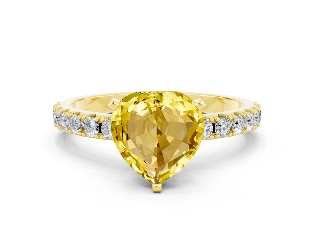 Yellow gold Heart Cut Yellow Sapphire Solitaire Pavé Band with Four-Prong Setting_24