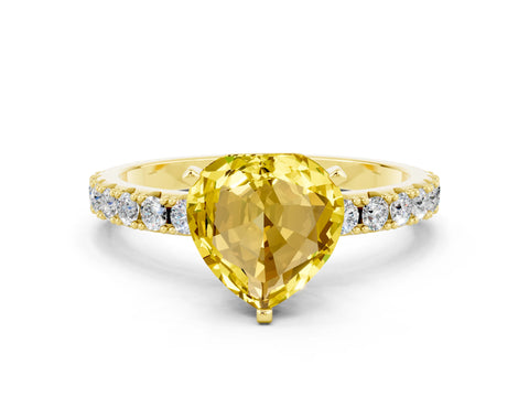 Yellow gold Heart Cut Yellow Sapphire Solitaire Pavé Band with Four-Prong Setting_24