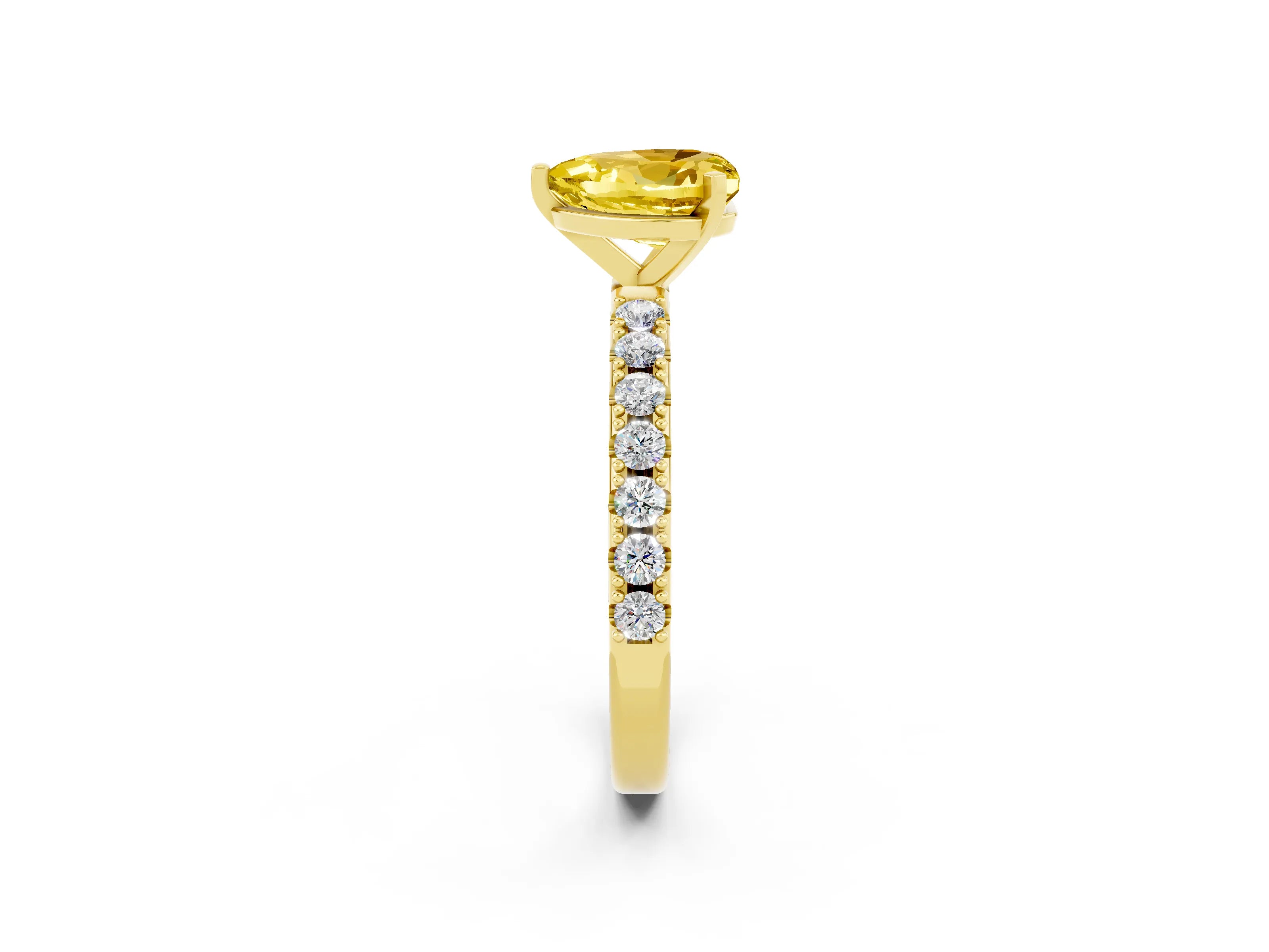 Yellow gold Heart Cut Yellow Sapphire Solitaire Pavé Band with Four-Prong Setting_26