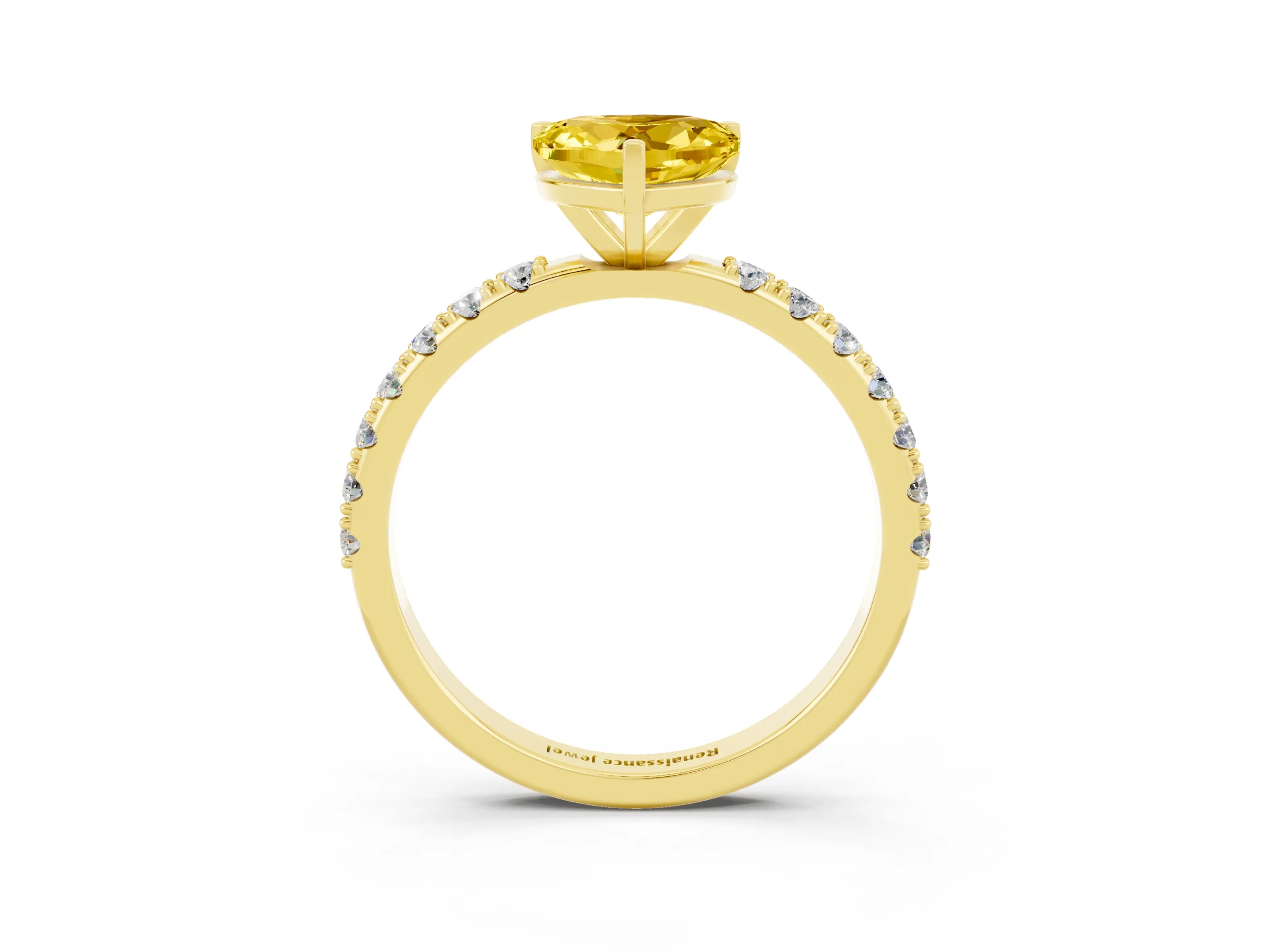 Yellow gold Heart Cut Yellow Sapphire Solitaire Pavé Band with Four-Prong Setting_27